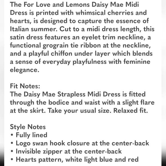 NWOT" For Love & Lemons Daisy Mae Strapless Midi Dress - Picture 9 of 9